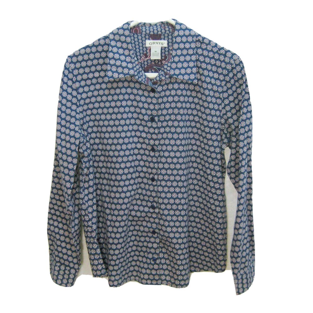 ORVIS Men's (Size Medium) Blue Floral Long Sleeve Button Front Shirt Cotton Top